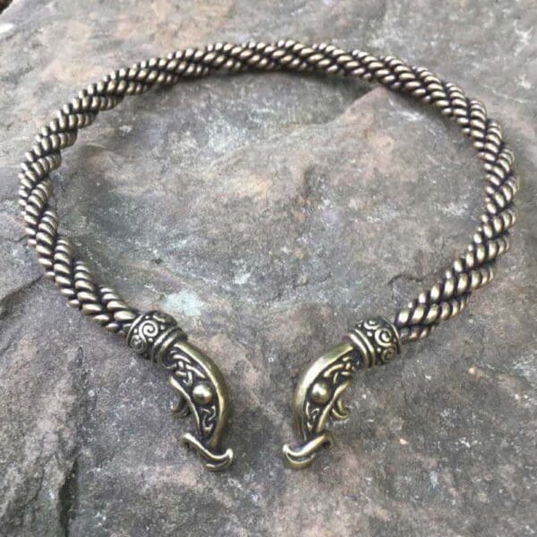 Crafty Celts Bronze Norse Dragon Head Torc Heavy Braid - Wyrdraven Jewellery -www.wyrdraven.co.uk