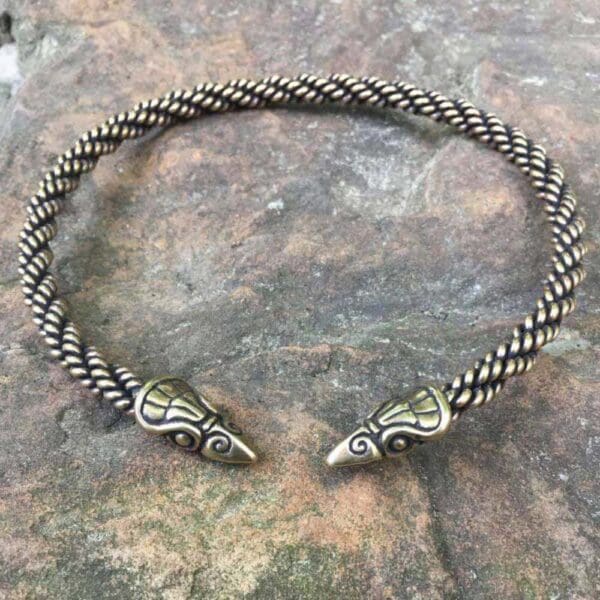 Crafty Celts Bronze Raven Head Torc Medium Braid - Wyrdraven Jewellery -www.wyrdraven.co.uk