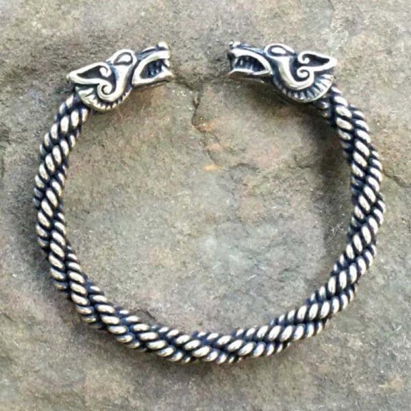 Crafty Celts Bronze Wolf Head Bracelet Light Braid - Wyrdraven Jewellery -www.wyrdraven.co.uk