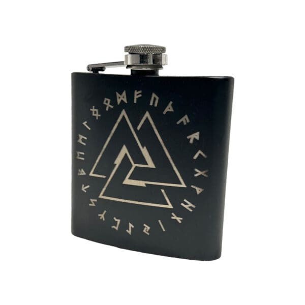 Stainless Steel Volknut Rune Ring Hip Flask - Wyrdraven Hip Flasks - www.wyrdraven.co.uk