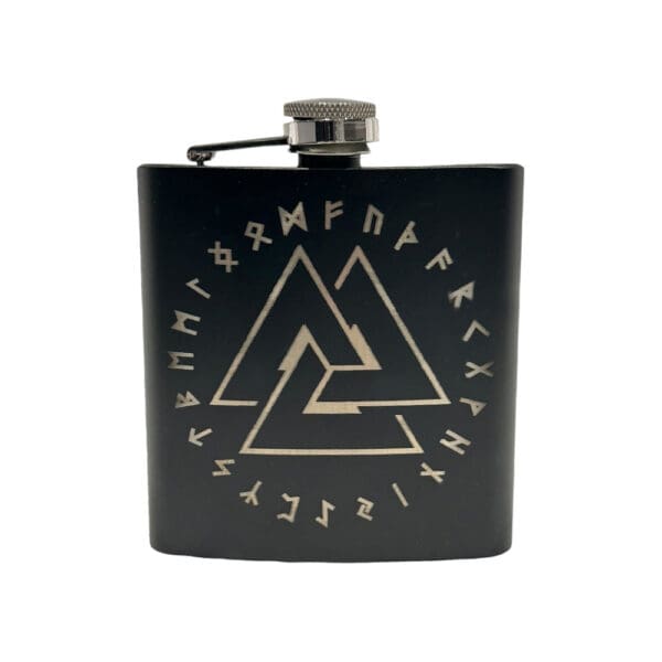 Stainless Steel Volknut Rune Ring Hip Flask - Wyrdraven Hip Flasks - www.wyrdraven.co.uk